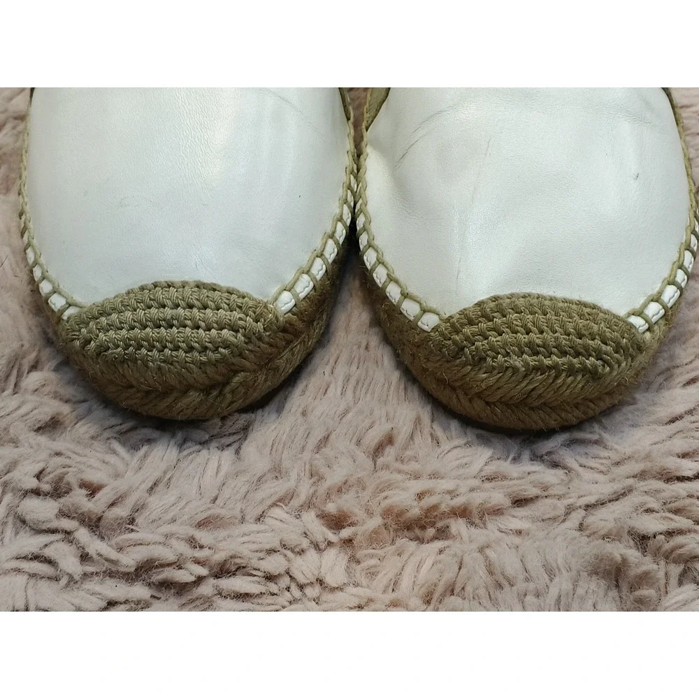 Chloe Woody Espadrille White Leather Logo Strap Slip On Flats Shoes‎